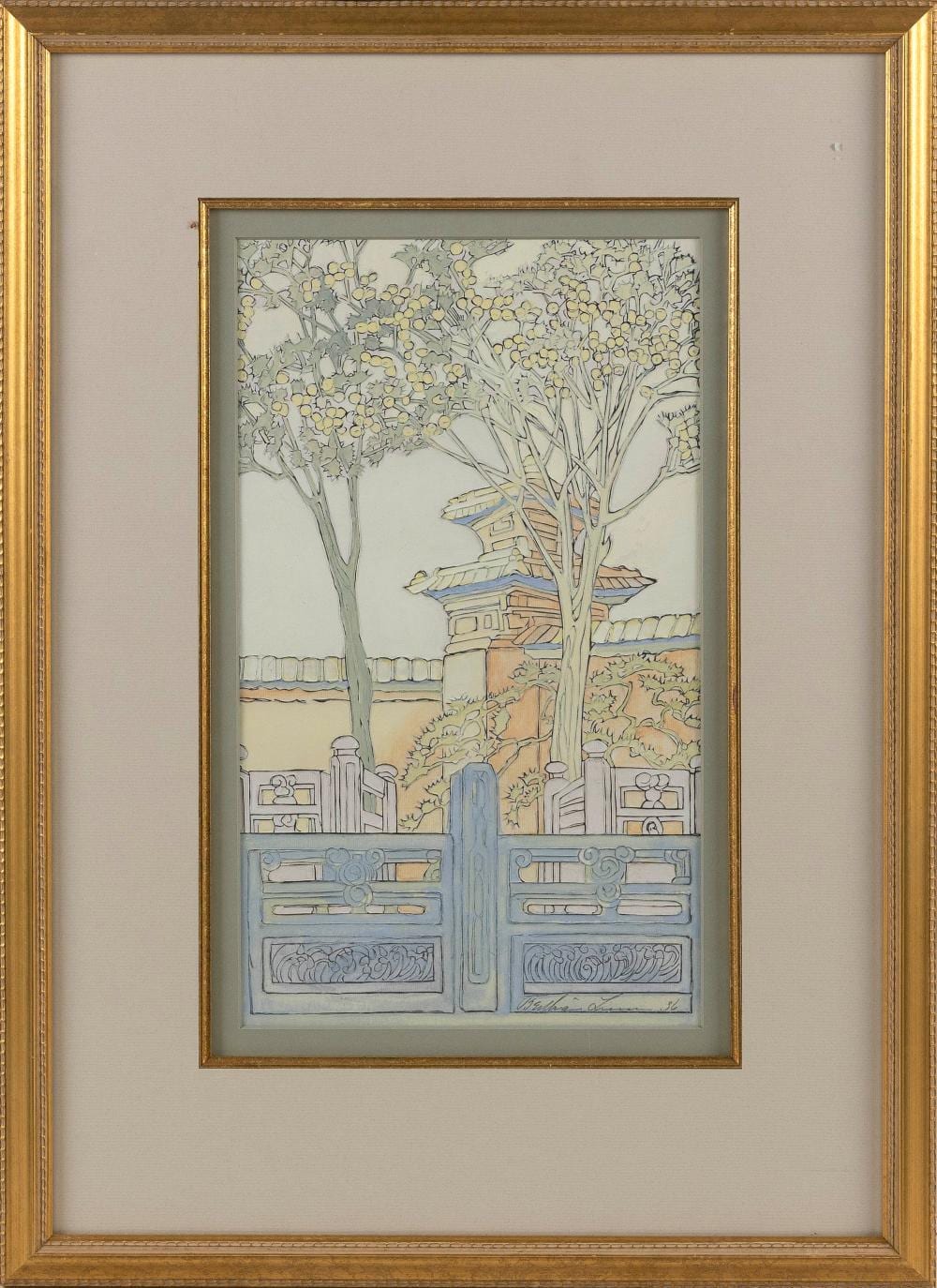 Bertha Boynton Bull Lum comparable auction result: bertha boynton bull lum america 1860 1954 palace gates mixed media on paper 14 x 8 sight framed 25 x 18