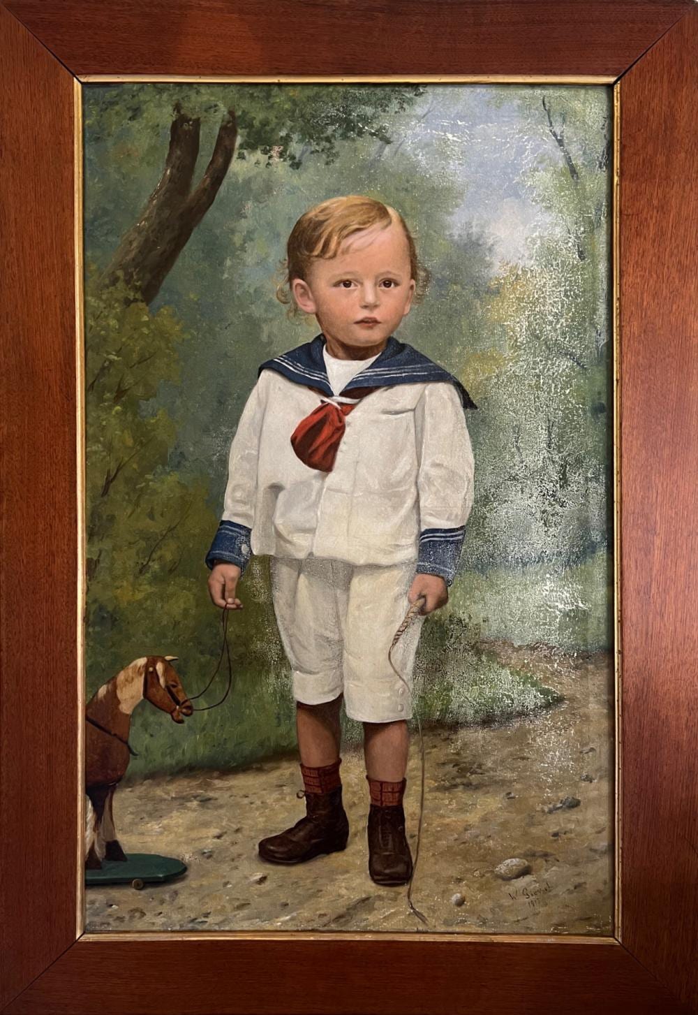 Wilhelm F. Giessel comparable auction result: wilhelm f giessel oil portrait of a young boy with horse pull toy