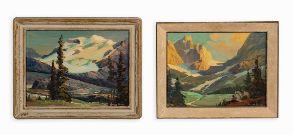 Adolph Heinze comparable auction result: two oil on board mt landscapes by adolph heinze