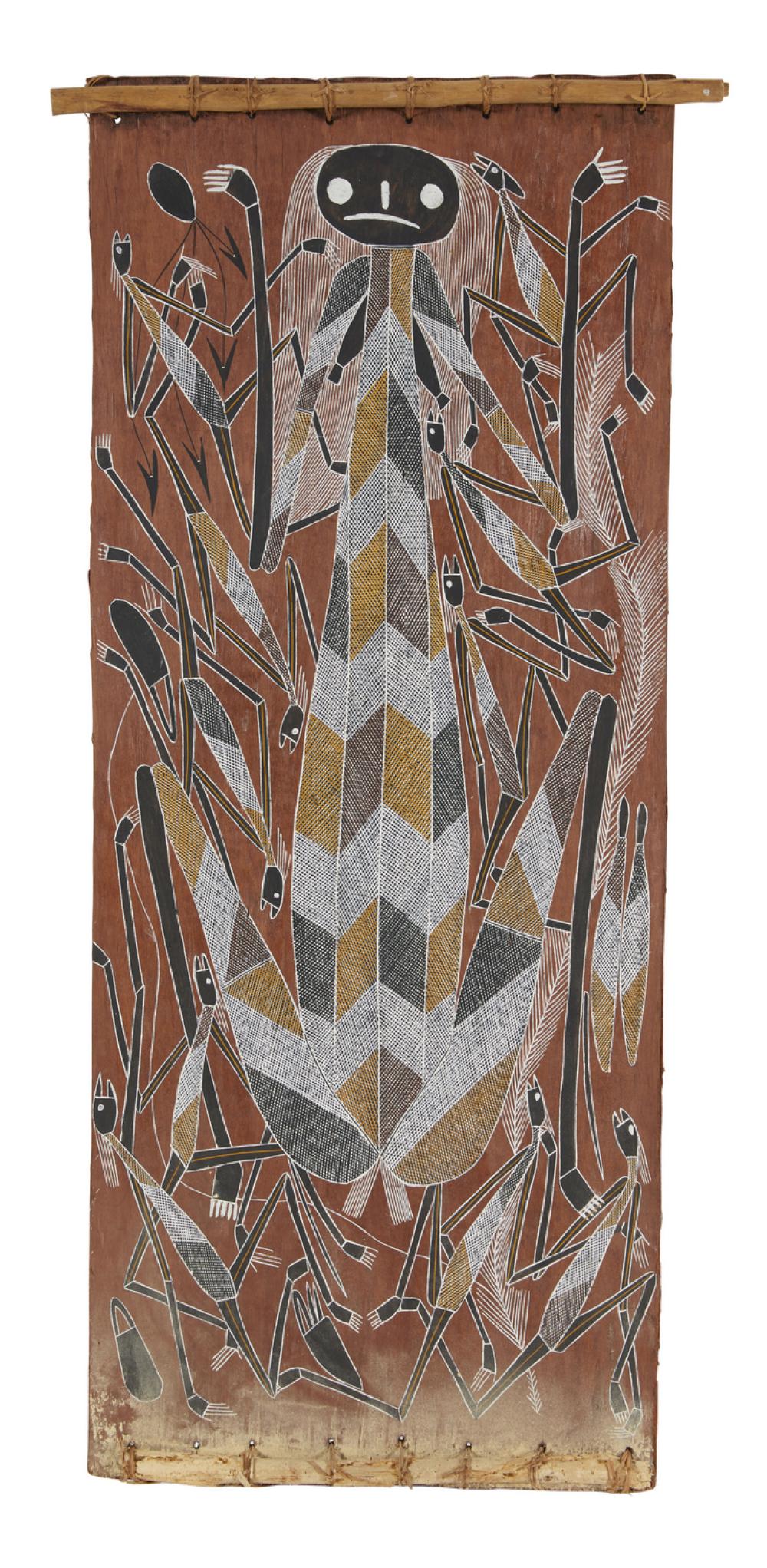 Thompson Nganjmirra comparable auction result: thompson nganjmirra born 1954 maralaitj the earth mother 1980 natural earth pigments on eucalyptus bark