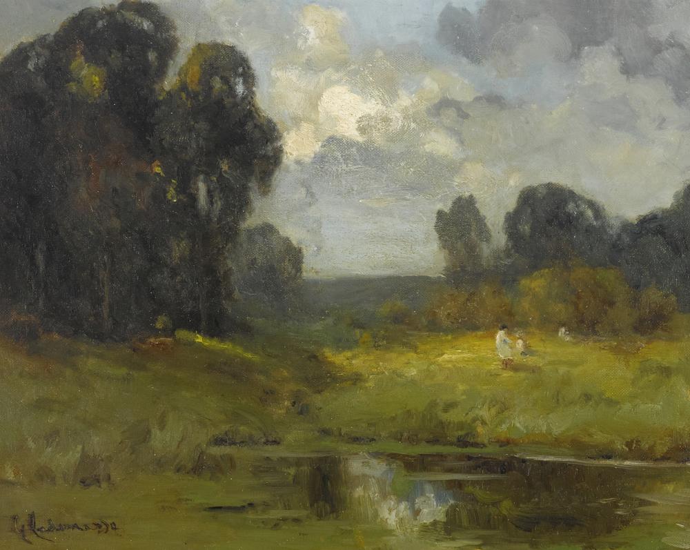 Giuseppe Cadenasso comparable auction result: giuseppe cadenasso 1858 1918 windy day in the country 16 x 20 in framed 20 x 24 in