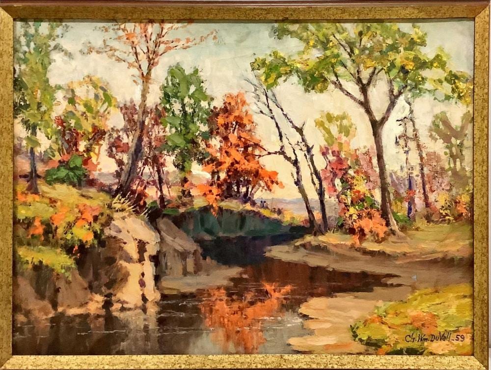 Charles William Duvall comparable auction result: charles william duvall american 1865 1966 fall landscape oil on canvas signed lower right and dated 55 20 x 28 overall craquelure and small area of paint loss