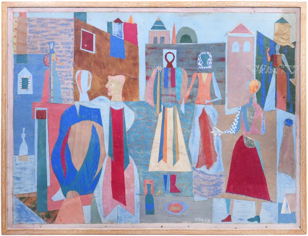 Jean Varda comparable auction result: jean varda street scene mixed media painting