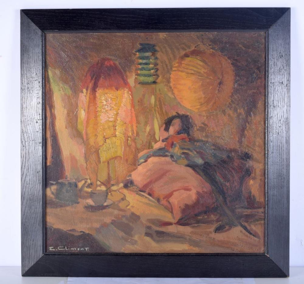Enrique Climent comparable auction result: enrique climent 1897 1980 oil on board the sleeping doll 40 x 40 cm