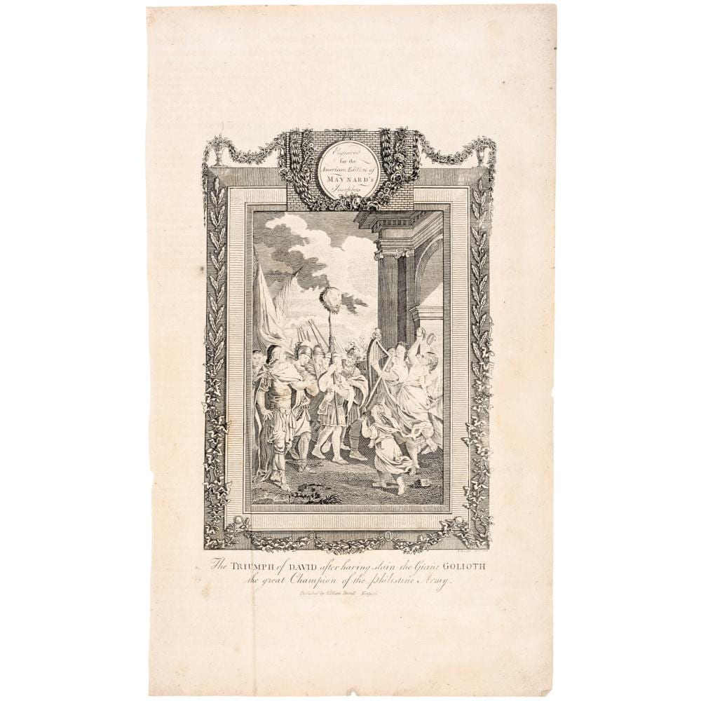 Amos Doolittle comparable auction result: c 1794 amos doolittle engraved triumph of david having slain the giant goliath