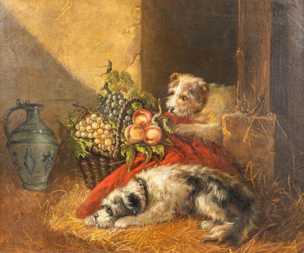 Emanuel Noterman comparable auction result: emmanuel noterman 1808 1863 les chiens oil on canvas 65 x 54cm