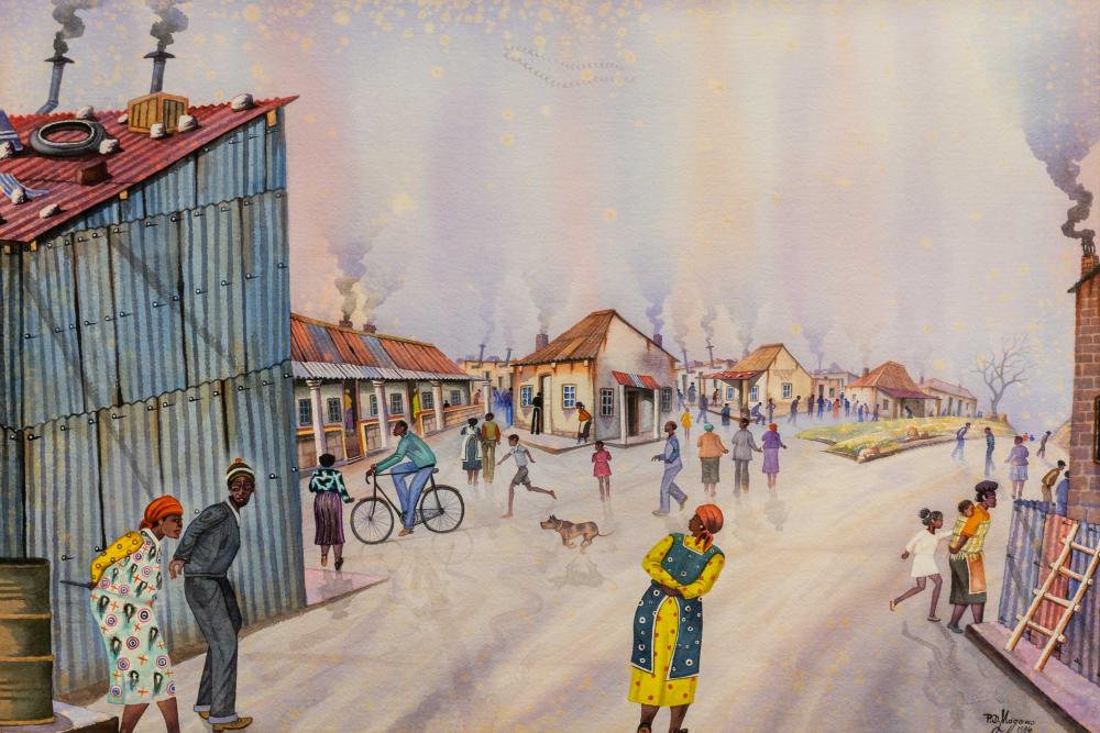 David Phaswane Mogano comparable auction result: david phaswane mogano sa 1932 2000 watercolour early sophiatown township signed dated 1986 titled verso 47 x 70