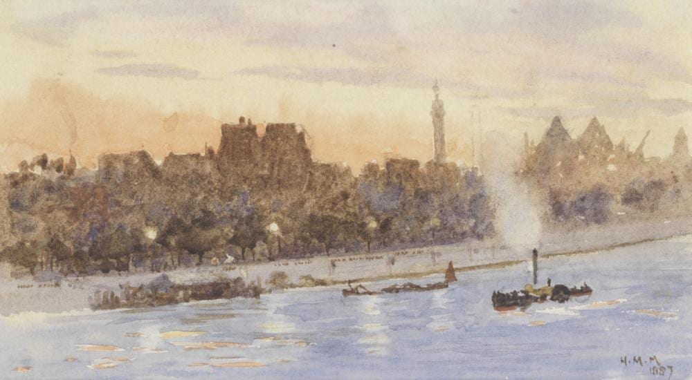 Herbert Menzies Marshall comparable auction result: herbert menzies marshall british 1841 1913 a river scene at dusk possibly the thames with the monument in the distance