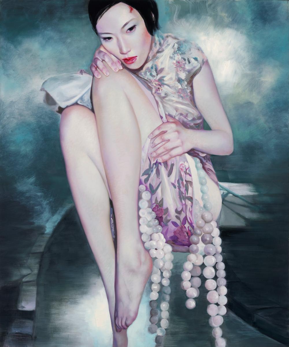 Ling Jian comparable auction result: ling jian b 1963 lady wearing a qi pao oil on canvas 180 x 150 cm 70 7