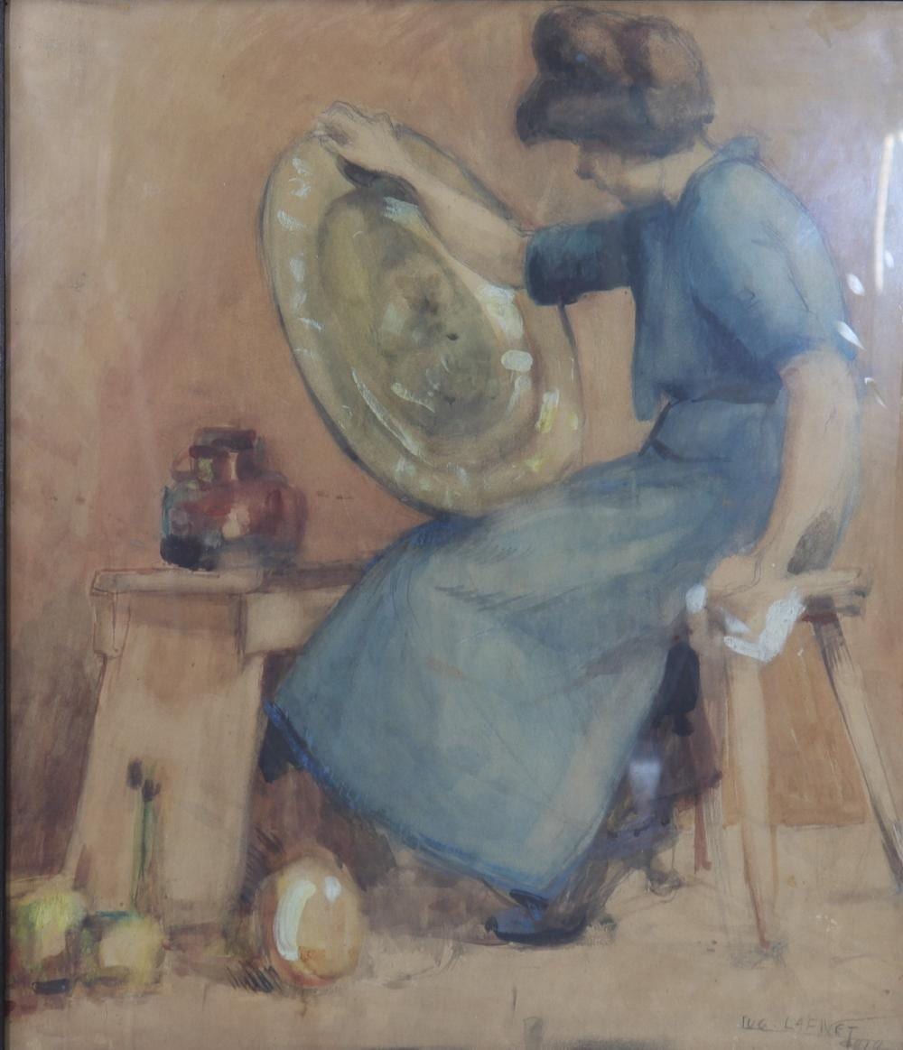 Luc Lafnet comparable auction result: luc lafnet 1899 1939 watercolor young woman in the mirror