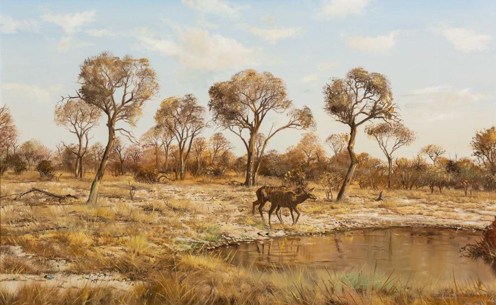 Errol Norbury comparable auction result: errol norbury sa born 1949 oil kudu at a waterhole signed 90 x 120