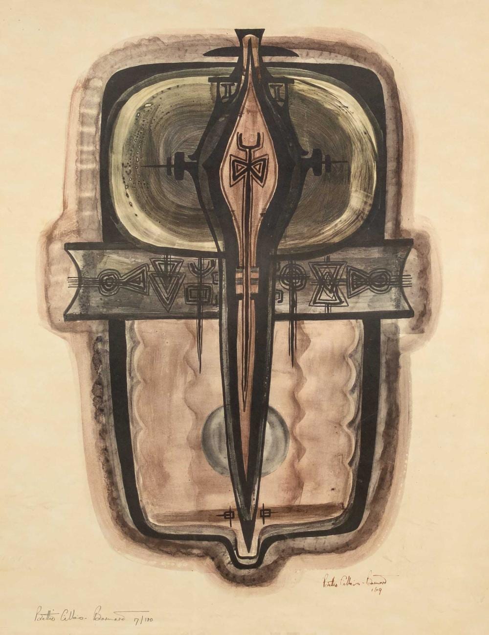 Bettie Cilliers-Barnard comparable auction result: bettie cilliers barnard sa 1914 2010 lithograph abstract shield signed numbered 17 100 in pencil dated 69 in the plate 56 x 43 sheet size