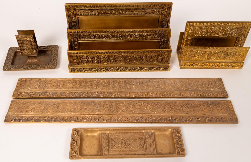 Tiffany "Venetian" Desk Set (5 items) w/Hard to find Letter rack! [141521] sold by Holabird Western Americana, lot 2072 — auction record photograph