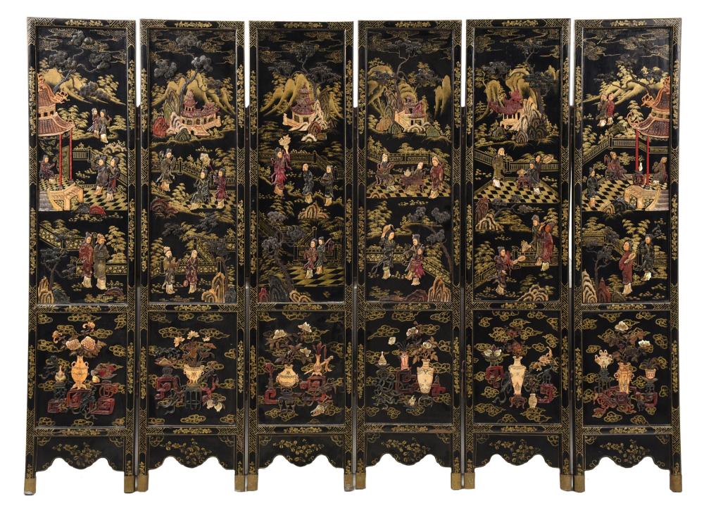 Chinese Six Panel Wood Floor Screen sold by Brunk Auctions, lot 220 — auction record photograph