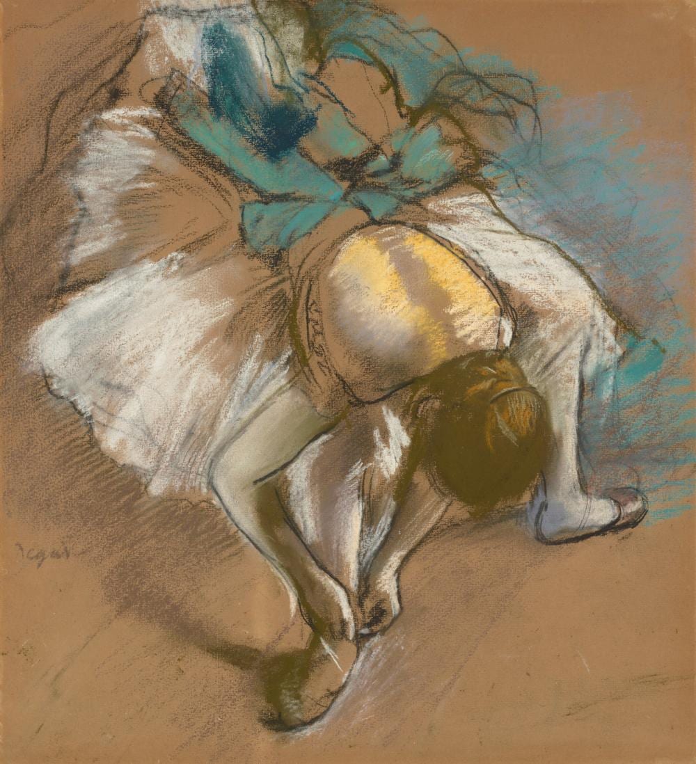 Edgar Degas (1834-1917) Danseuse attachant son chausson pastel on buff pape comparable sale