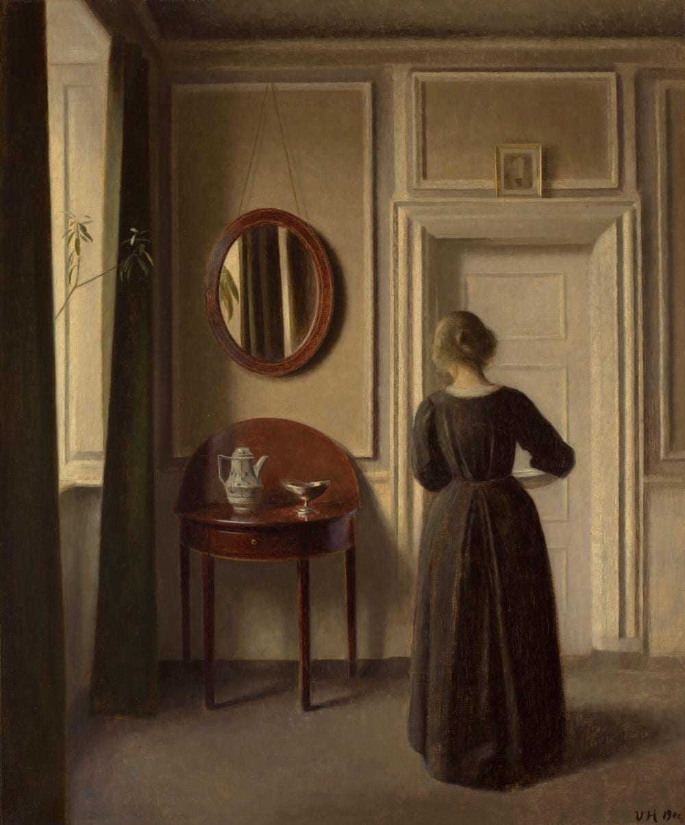 Vilhelm Hammershøi (1864-1916) Stue (Interior with an Oval Mirror) oil on c comparable sale