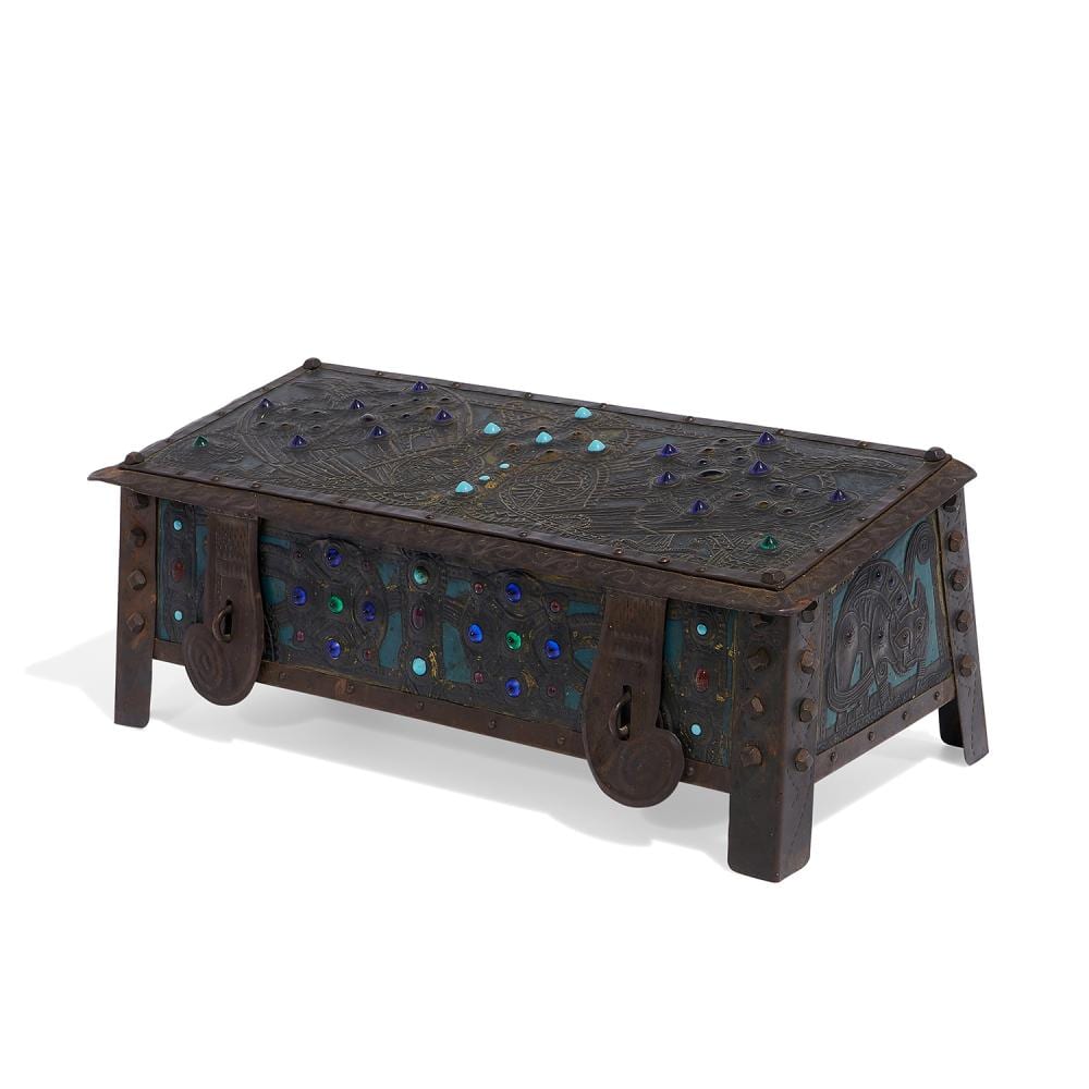 Alfred  Daguet comparable auction result: alfred louis achille daguet 1875 1942 large rectangular chest with slant lid and inset cabochon jewels throughout 16 w x 7 5 8 d x