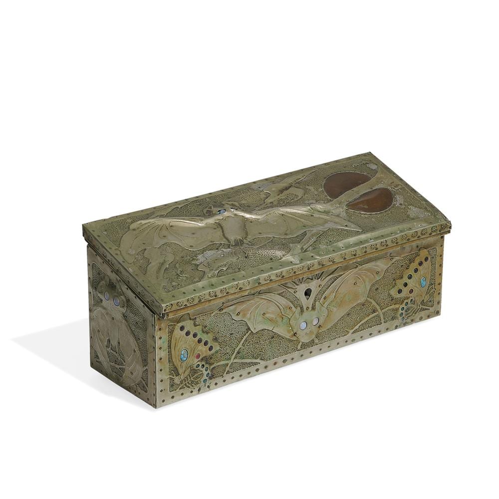 Alfred  Daguet comparable auction result: alfred louis achille daguet 1875 1942 rectangular box with slant lid and inset cabochon jewels throughout 13 7 16 w x 4 7 8 d x 5