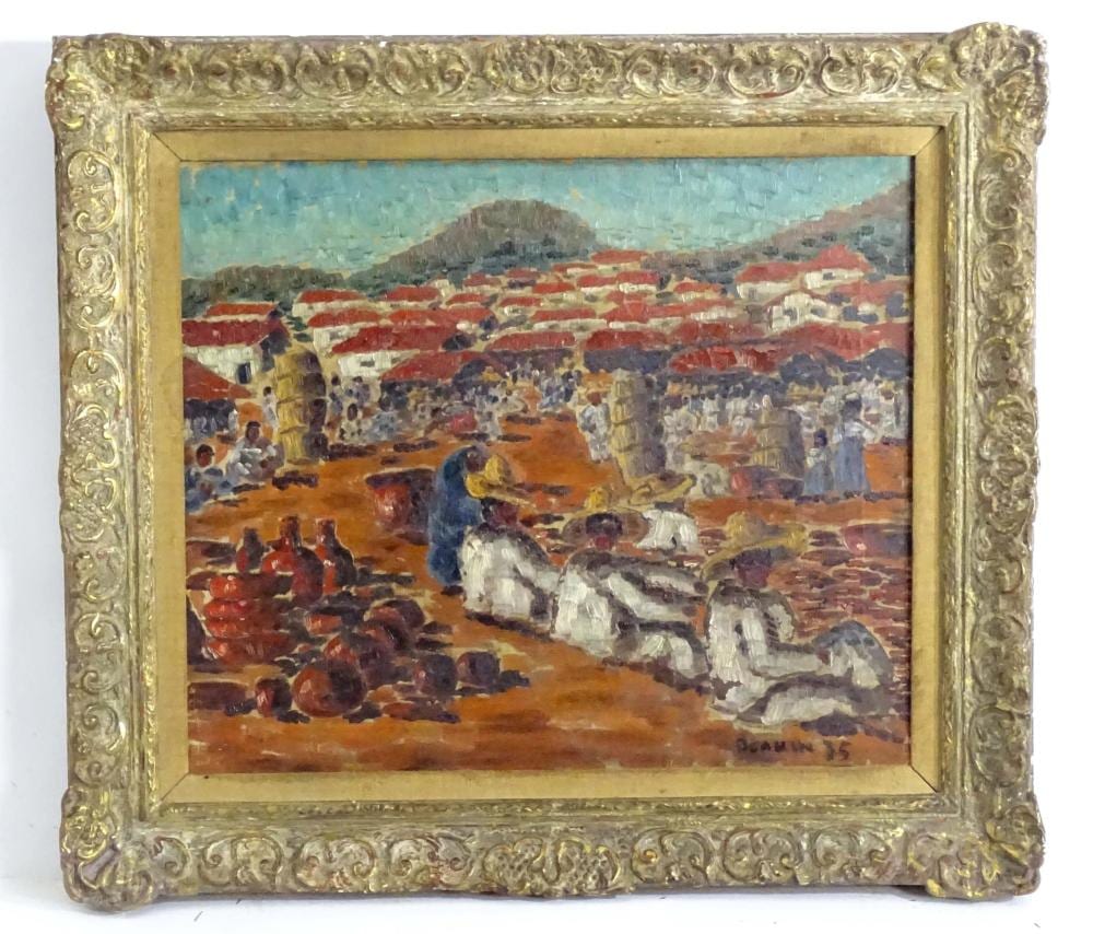 John Deakin comparable auction result: john deakin 1912 1972 oil on canvas a mexican village with figures in a market square selling th