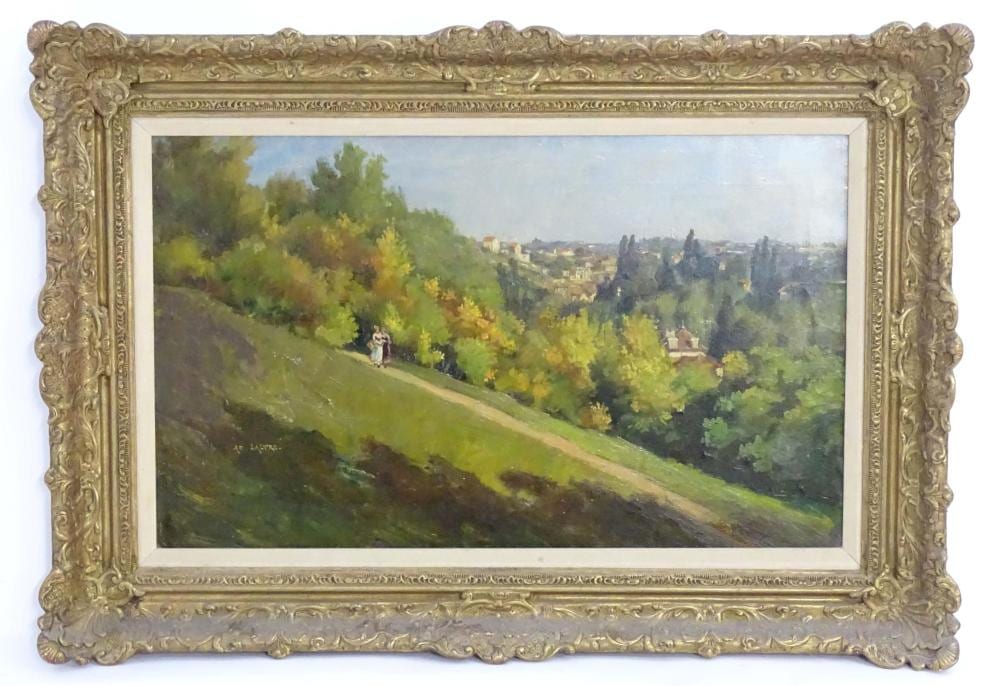Adolphe Lalire comparable auction result: adolphe la lyre 1850 1935 french school oil on canvas a young couple walking in a wooded park i