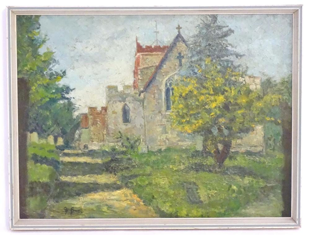 Frederick Gore comparable auction result: frederick gore 1913 2009 oil on board a landscape study of an english church and churchyard sig