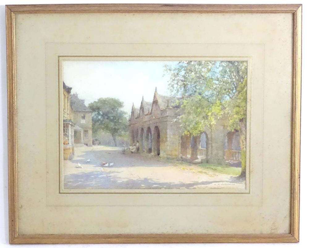 Ernest Albert Chadwick comparable auction result: ernest albert chadwick 1876 1955 watercolour market hall chipping campden with children and bi
