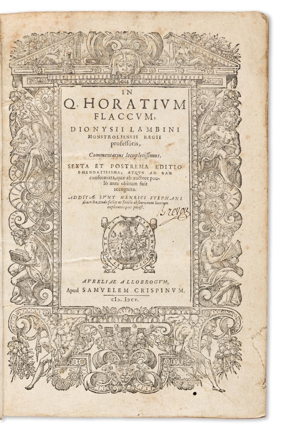 Horace Wolcott Robbins comparable auction result: horace 65 8 bce in q horatium flaccum dionysii lambini commentarius locupletissimus sexta et postrema editio emendatissima