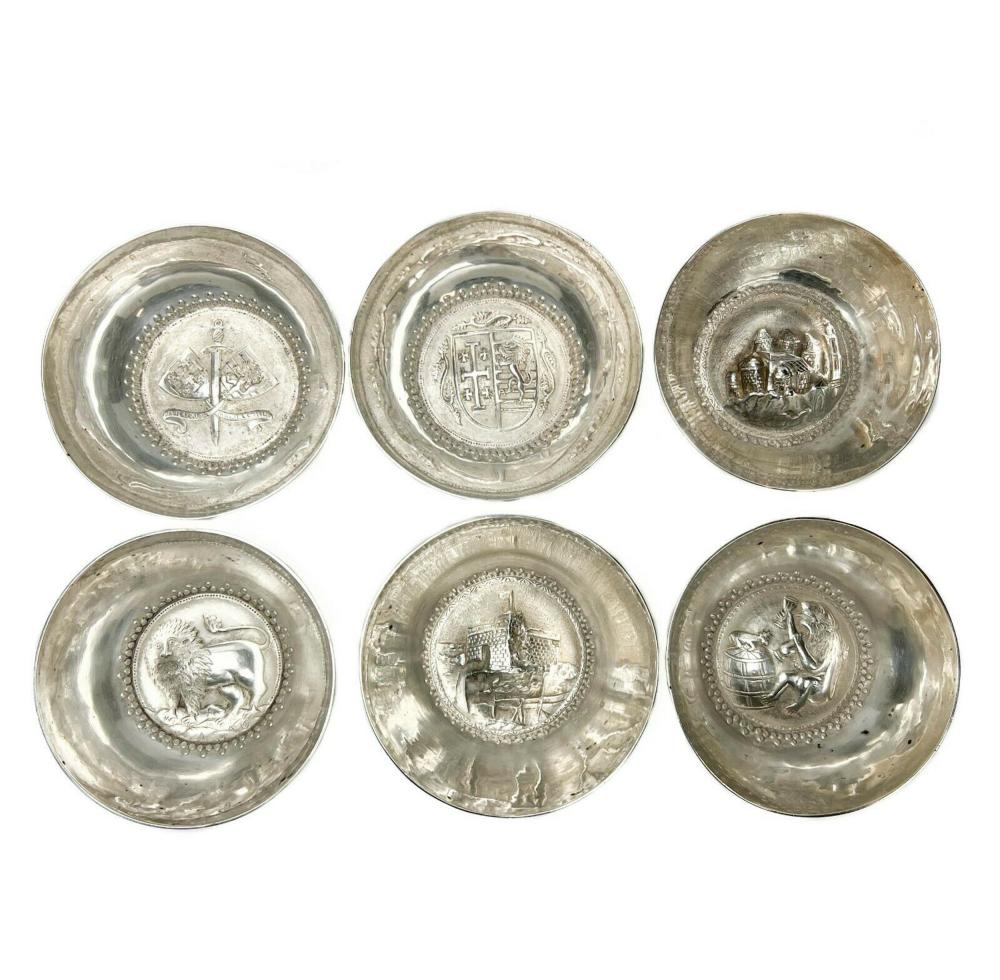 6 Vintage or Earlier Eastern 800 Solid Silver Repousse Bowls Medieval Decoration sold by Taylor & Harris, lot 61 — auction record photograph