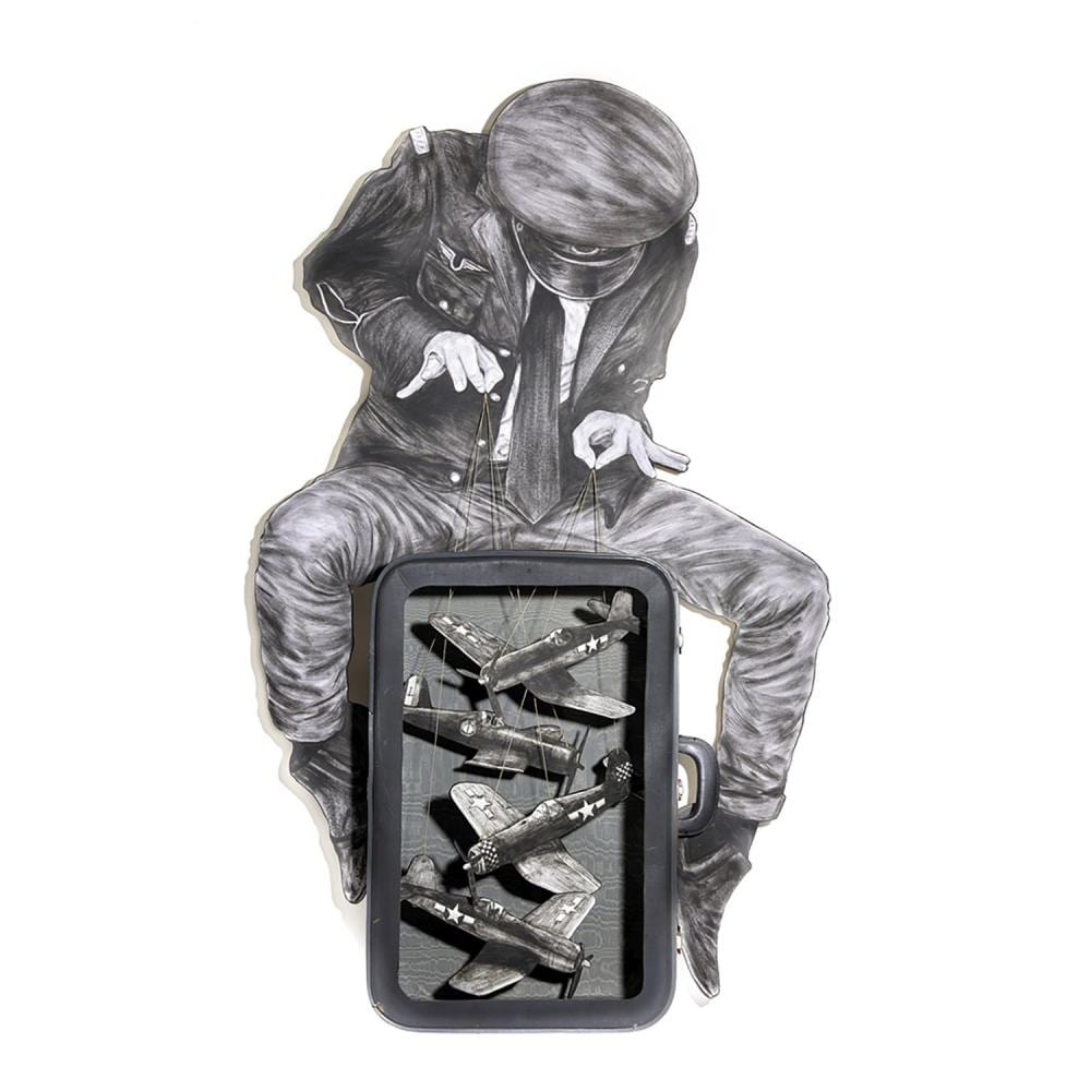 LEVALET comparable auction result: levalet n en 1988 flight case 2015 encre de chine sur bois d coup fils et valise sign et dat au dos india ink on cu