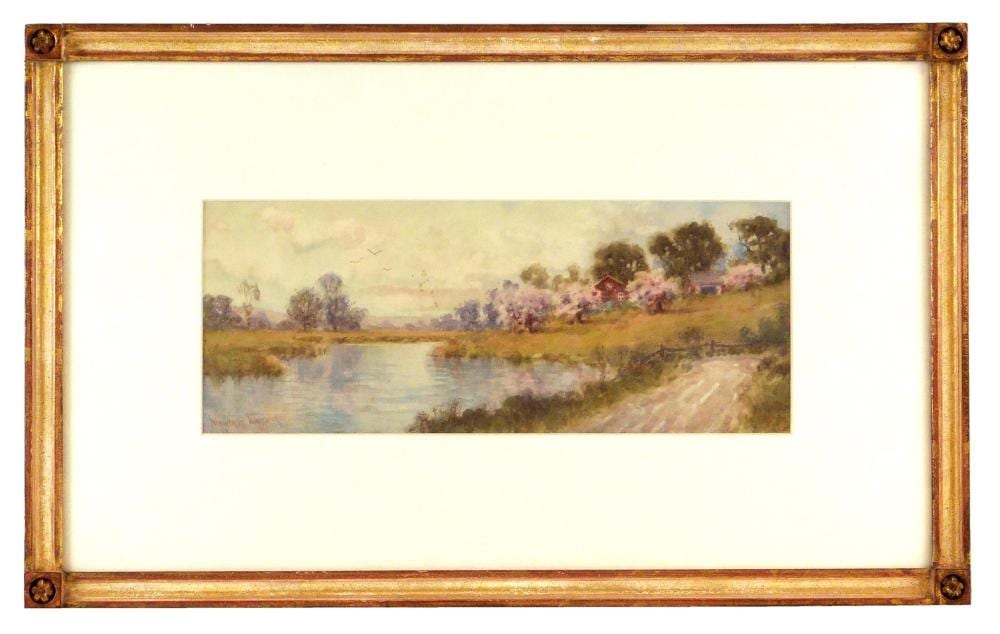 Wedworth Wadsworth comparable auction result: wedworth wadsworth american 1846 1927 summer landscape watercolor panoramic early summer scene with trees in bloom cottages