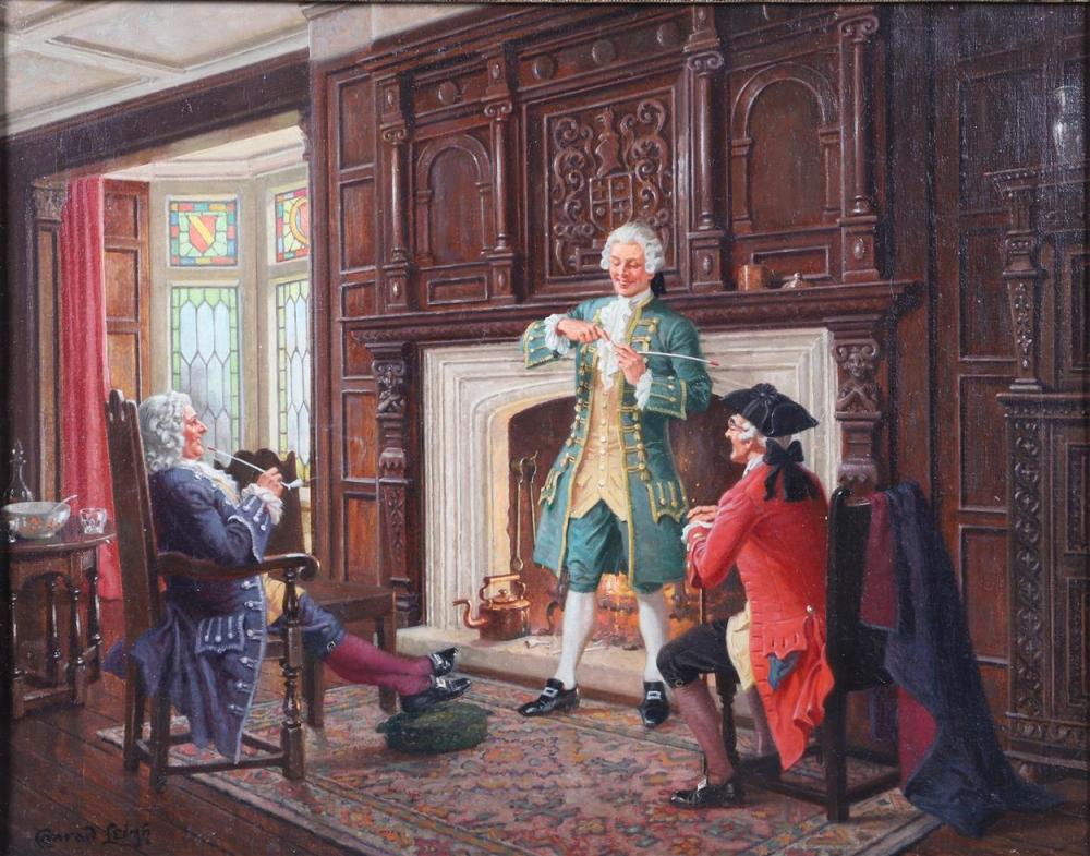 conrad leigh british b 1883 smoking by the fire oil on canvas signed conrad leigh 16 x 20 framed 23 x 27 very good c · William Bunch Auctions & Appraisals · 2022-05-03 Conrad Leigh comparable auction result: conrad leigh british b 1883 smoking by the fire oil on canvas signed conrad leigh 16 x 20 framed 23 x 27 very good c