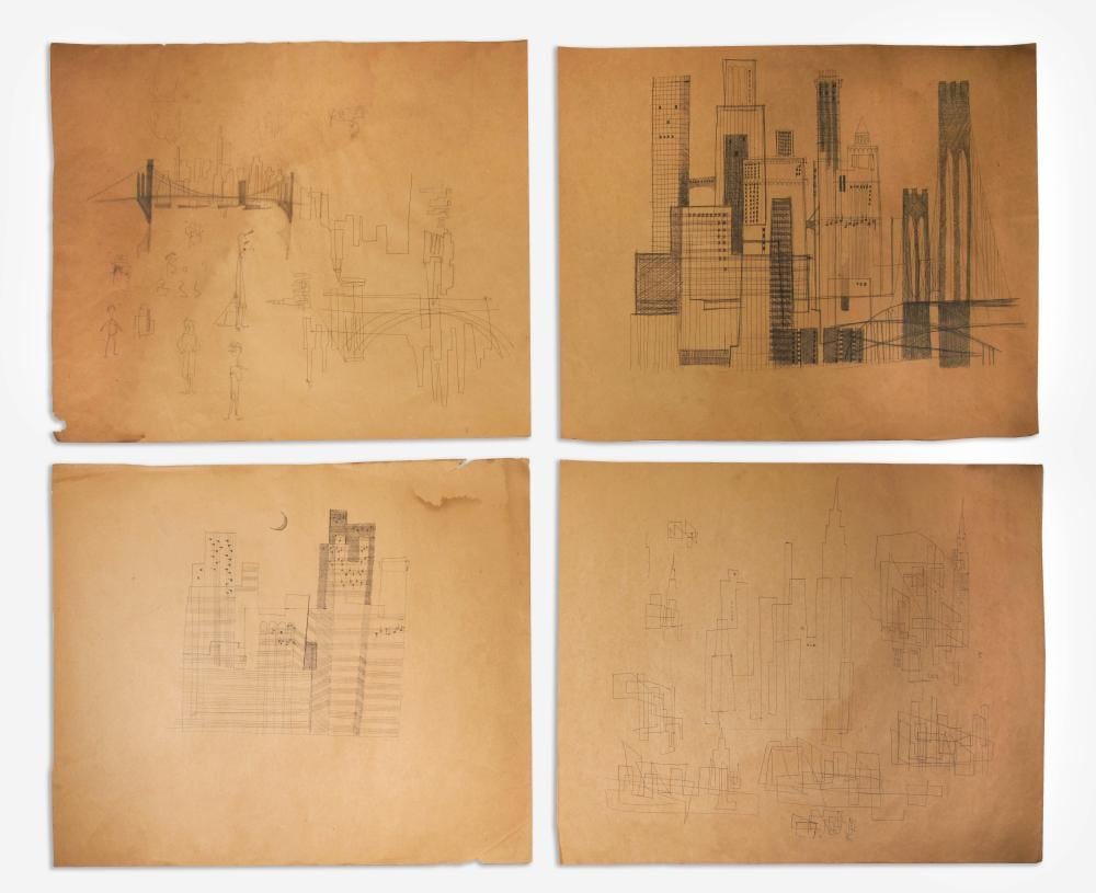 Benoît Gilsoul comparable auction result: beno t gilsoul 4 new york skyline sketches