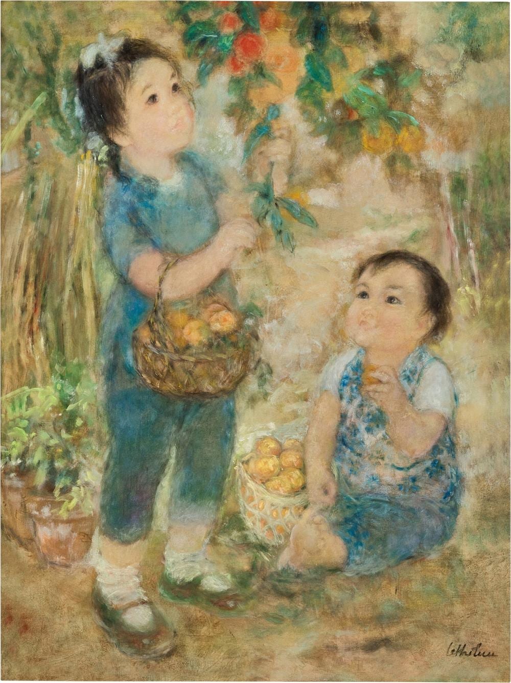 Le Thi Luu 樂氏琉 - Two children in garden 園中兩孩 comparable sale