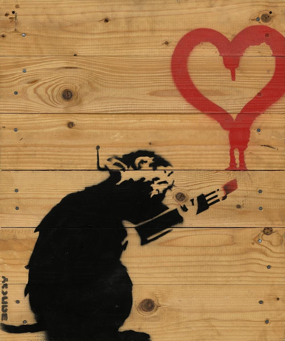 Banksy 班克斯 - Love Rat on palette 愛鼠木板 comparable sale