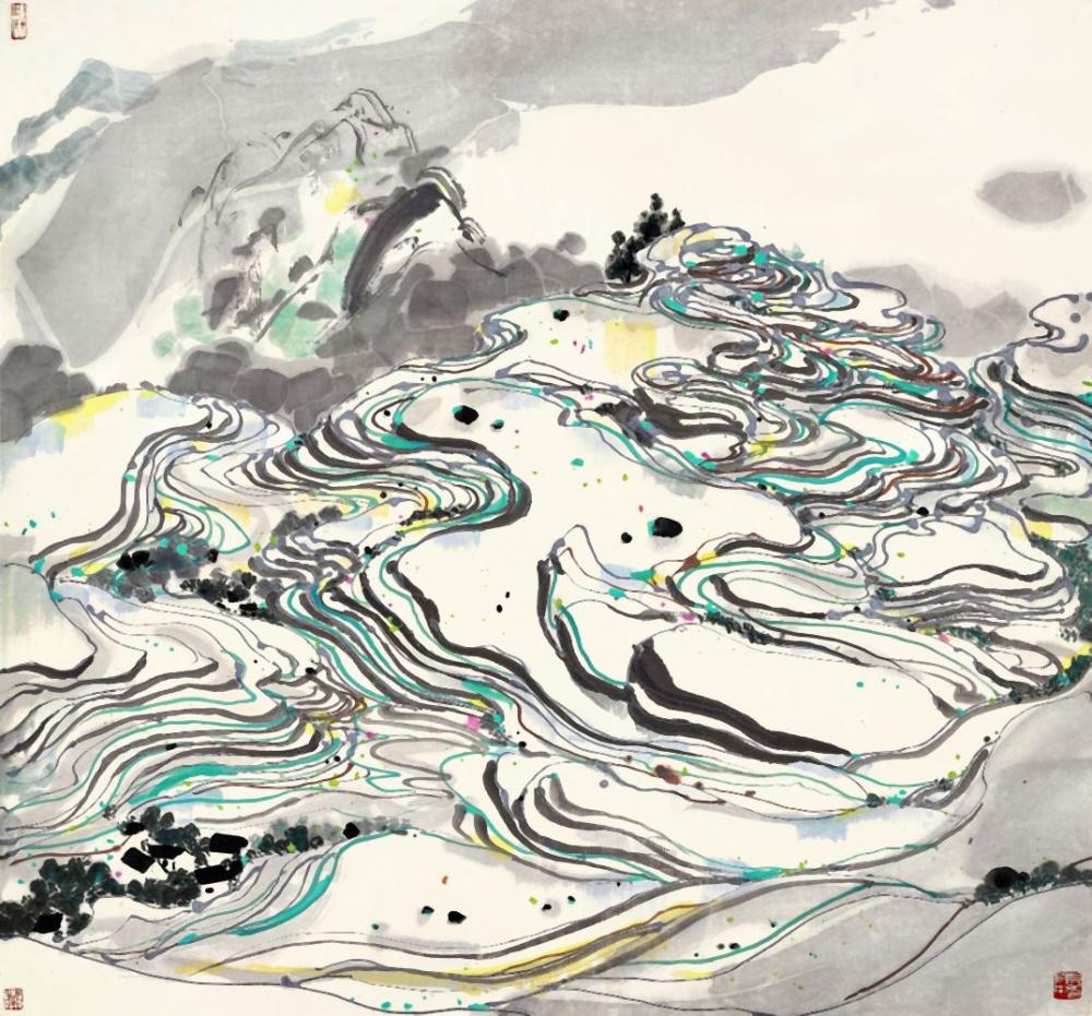 吳冠中 水田 - Wu Guanzhong, Rice Paddies comparable sale