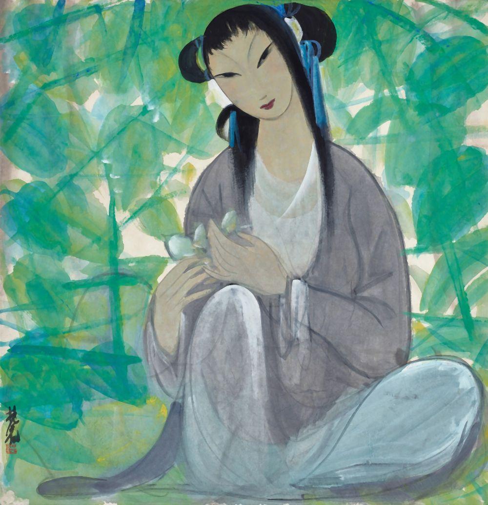 lin fengmian lady holding a lily · Sotheby's · 2022-04-30 Leonel Góngora comparable auction result: lin fengmian lady holding a lily