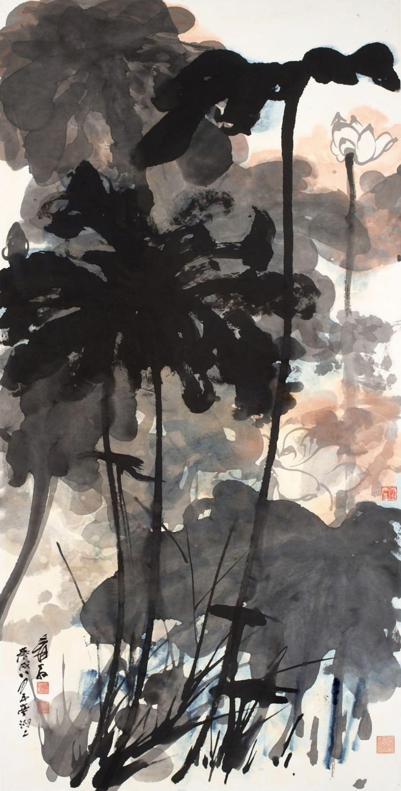 張大千 水殿風來暗香滿 - Zhang Daqian, Lotus in the Wind comparable sale