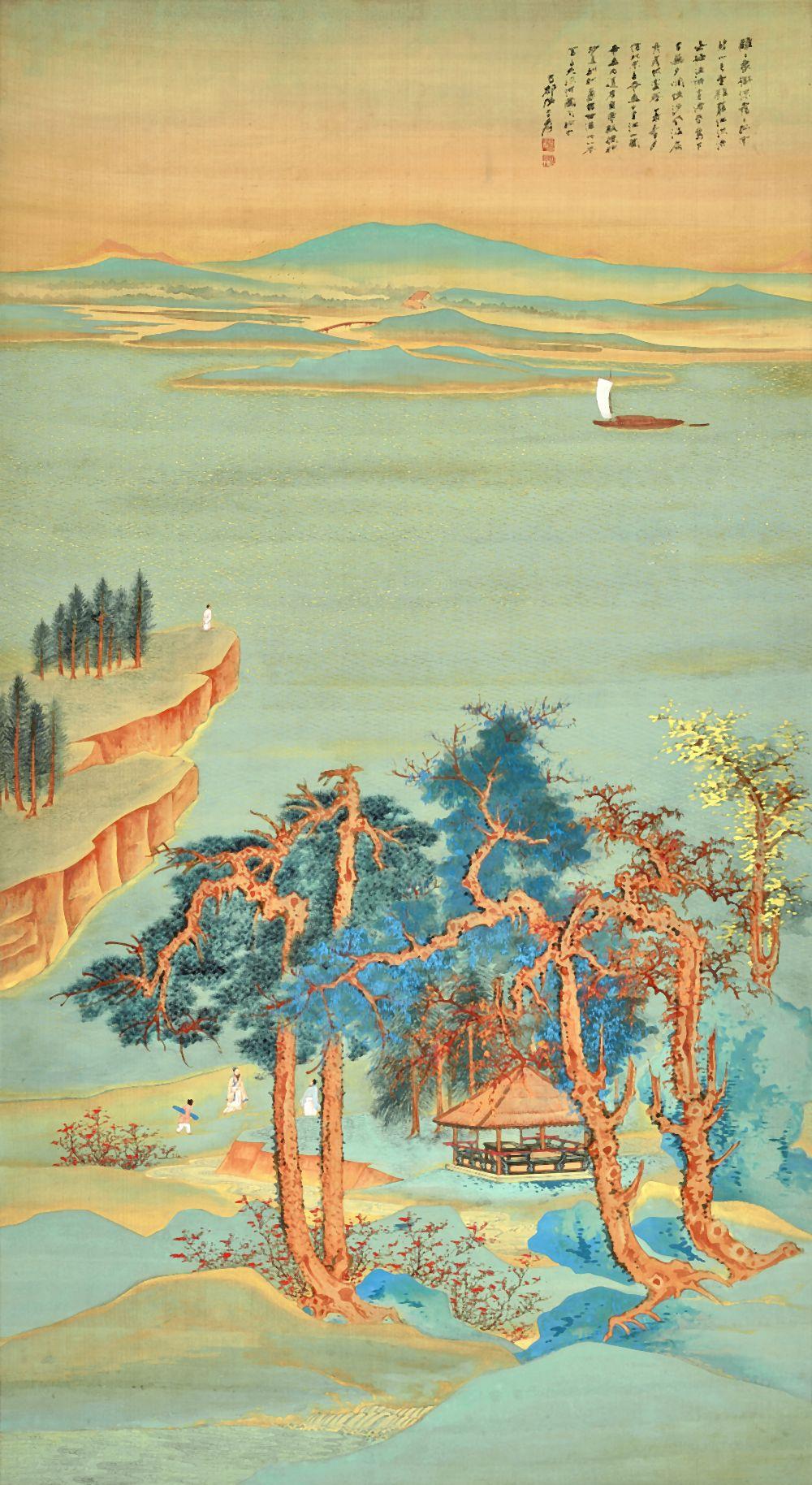 張大千 仿王希孟〈千里江山圖〉 - Zhang Daqian (Chang Dai-chien, 1899-1983), Landscape after Wang Ximeng comparable sale