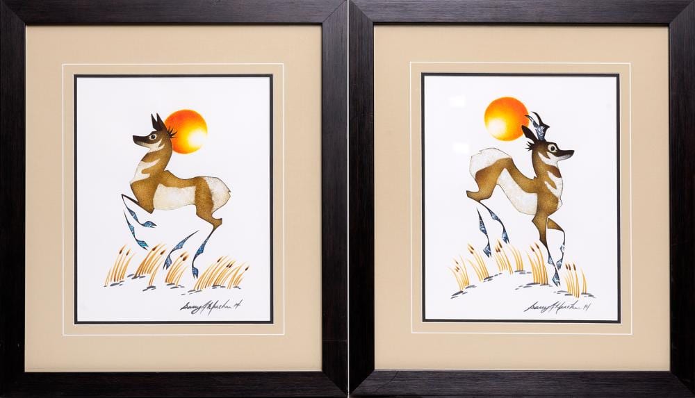 Garry Meeches comparable auction result: garry meeches untitled pair of antelope paintings