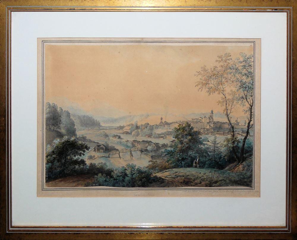 Johann Georg Dillis comparable auction result: johann georg dillis traunstein aquarell von 1792 gerahmt