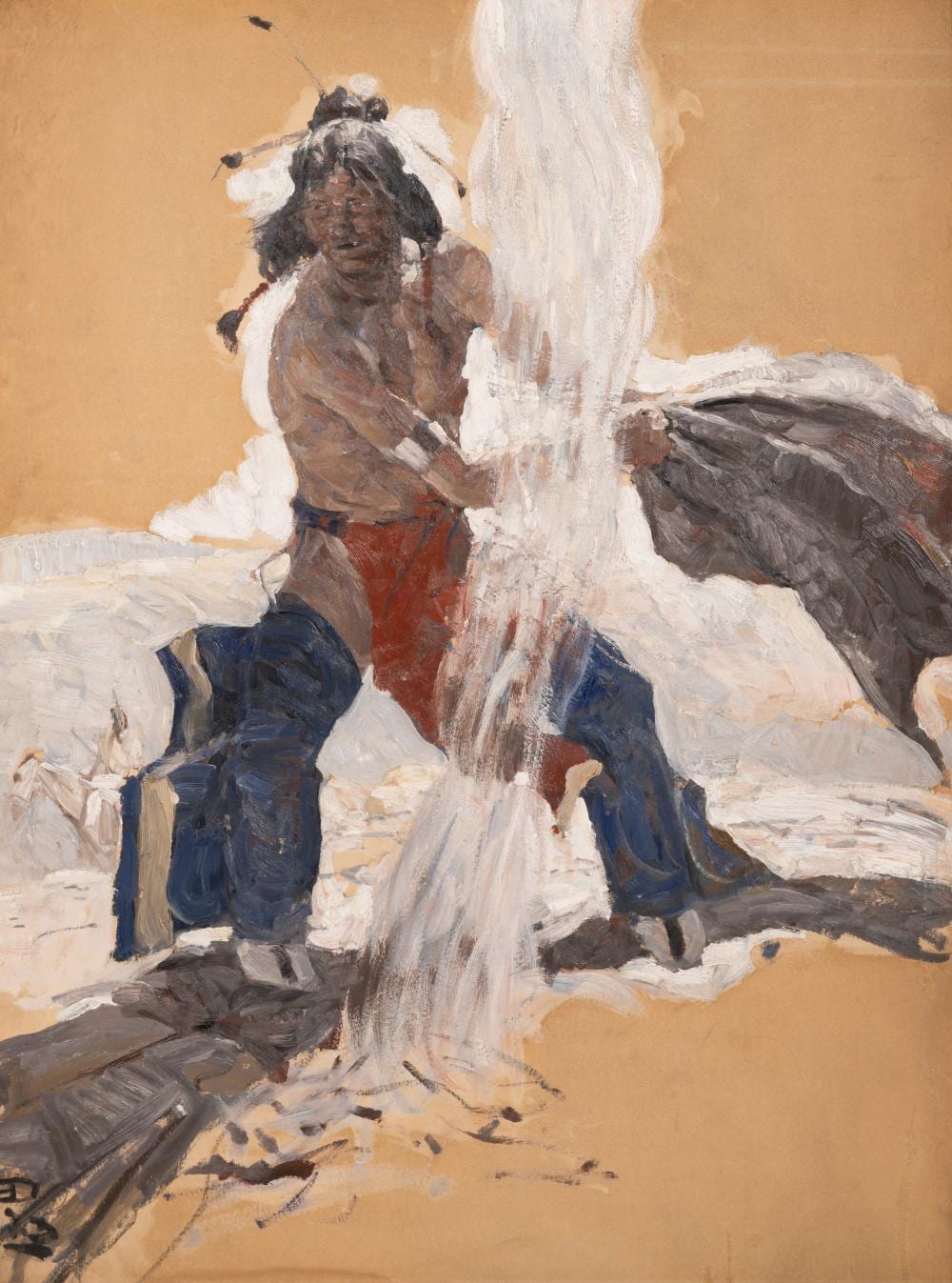 Harvey T. Dunn comparable auction result: harvey dunn american 1844 1952 brave sending smoke signals 1923