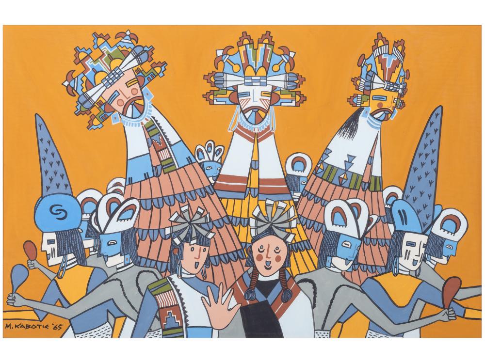 Michael Kabotie comparable auction result: michael kabotie hopi 1942 2009 shalako dancers 1965