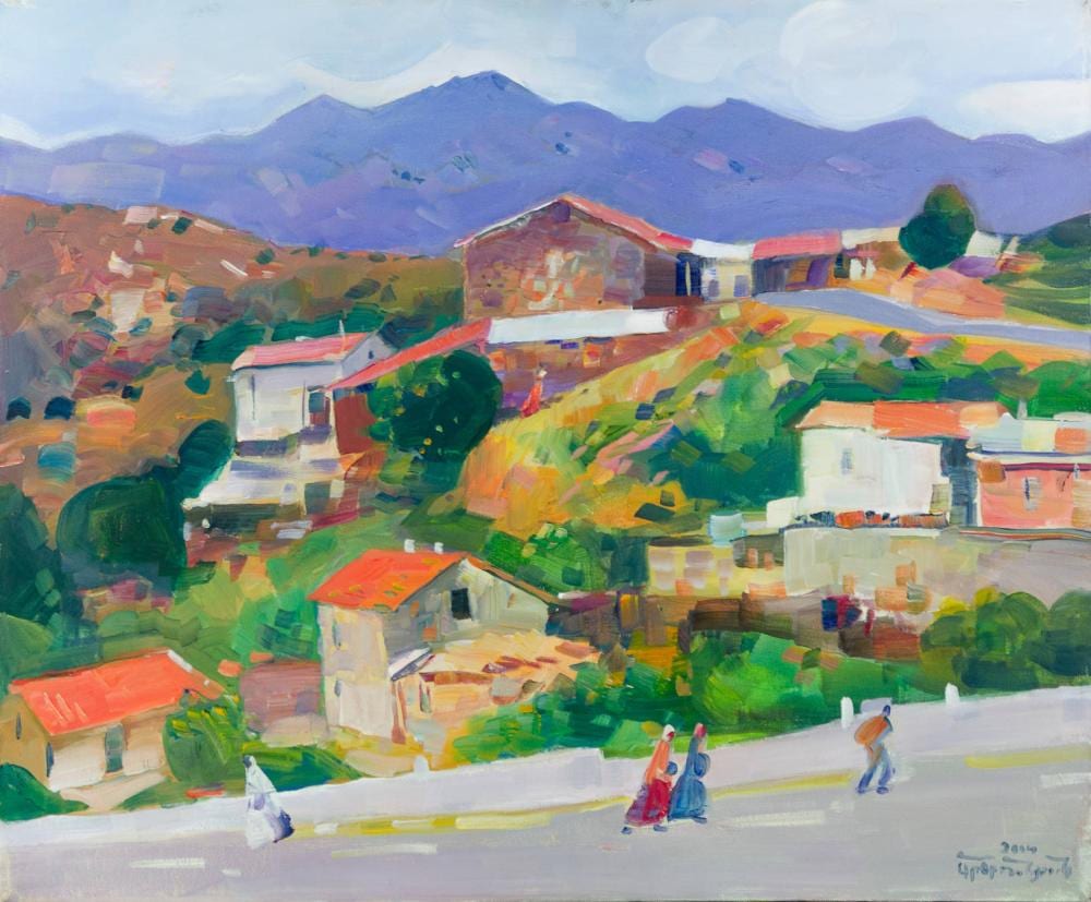 EDUARD ARTSRUNYAN comparable auction result: edward artsrunyan armenian village scene with mountains in the background