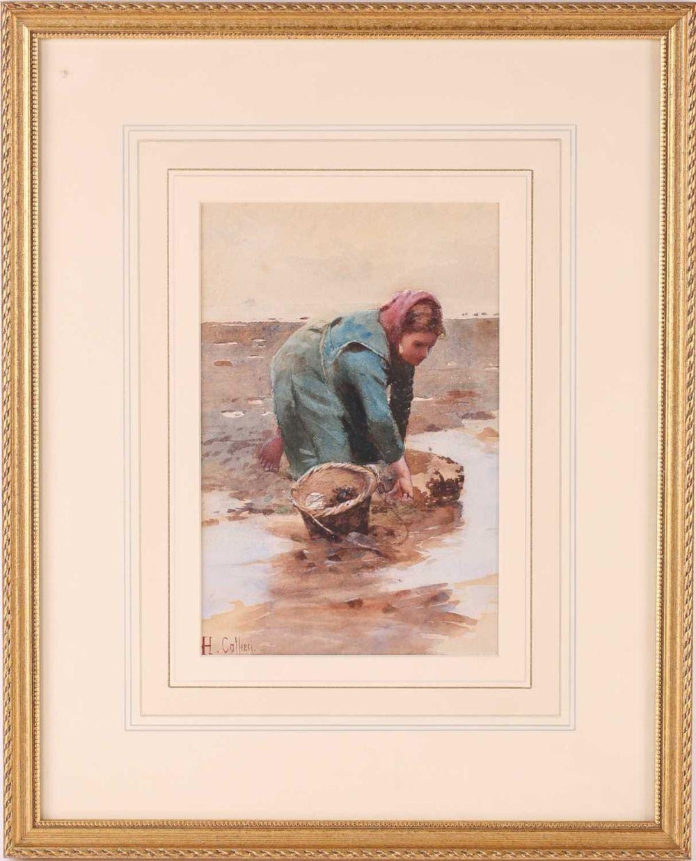 Hector Caffieri comparable auction result: hector caffieri 1847 1932 britsh a female oyster catcher watercolour signed to lower left corner 24 cm x 14 5 cm framed and glazed