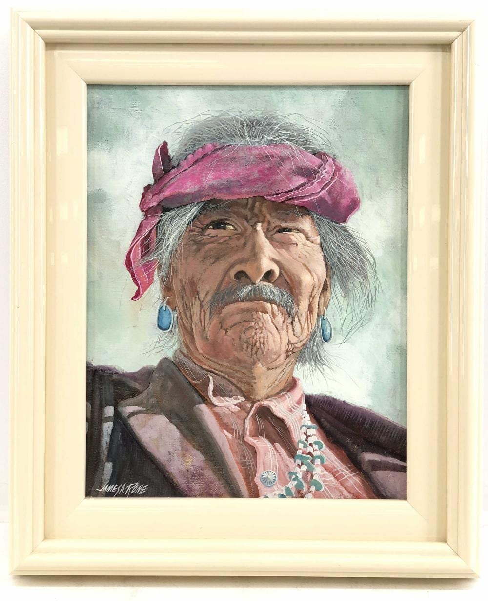 James A Rome comparable auction result: james a rome native american portrait oil on canvas