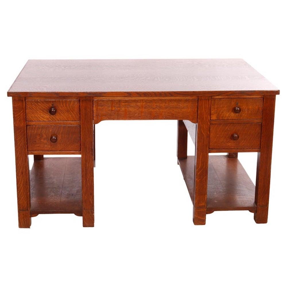 Antique Arts & Crafts Stickley School Oak Partners Desk, c1910 sold by Winfield Auction Gallery, lot 4222 — auction record photograph