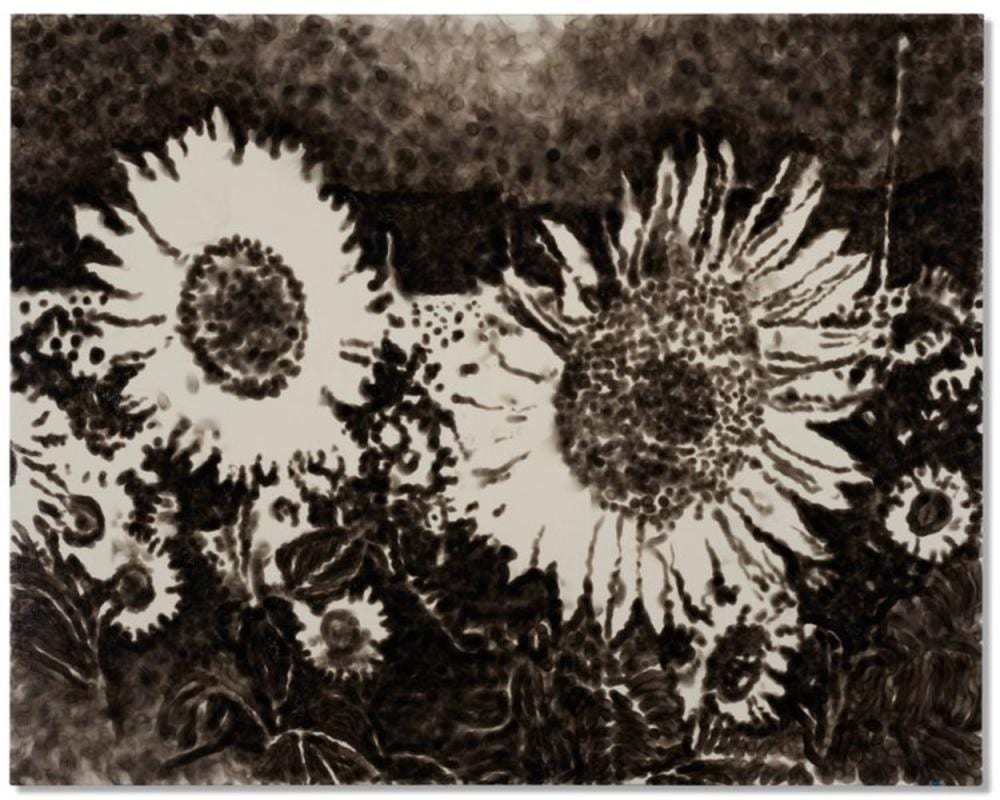 Jirí Georg Dokoupil comparable auction result: jir georg dokoupil b 1954 sun flower field with two sticking out sun fl