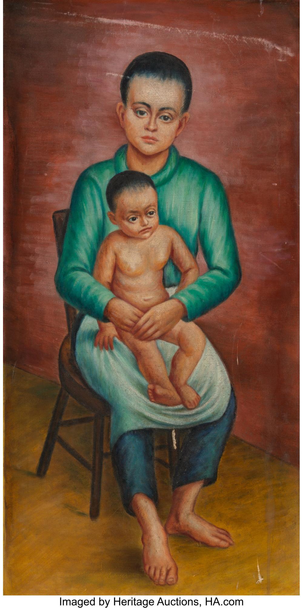 Nathalie Newking comparable auction result: nathalie newking american 1904 1954 woman and child in a red room oil on canv