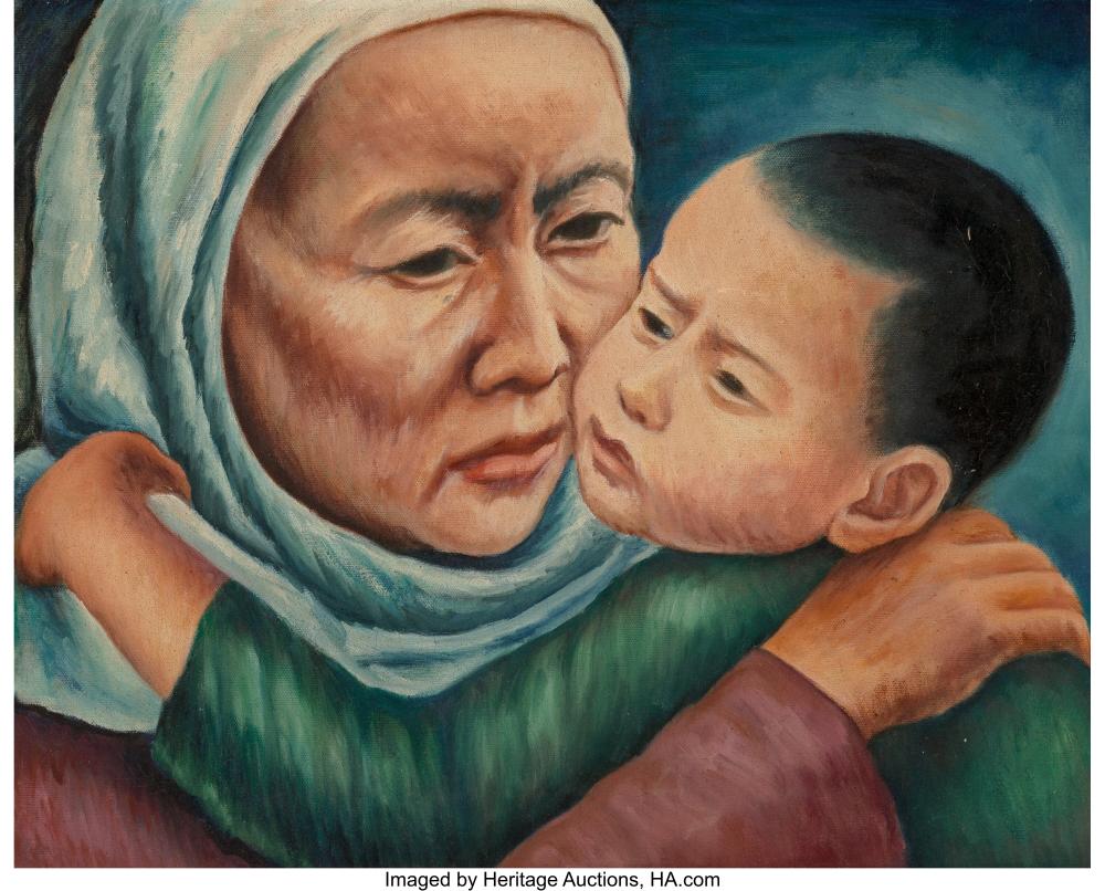 Nathalie Newking comparable auction result: nathalie newking american 1904 1954 korean mother and child oil on canvas 16