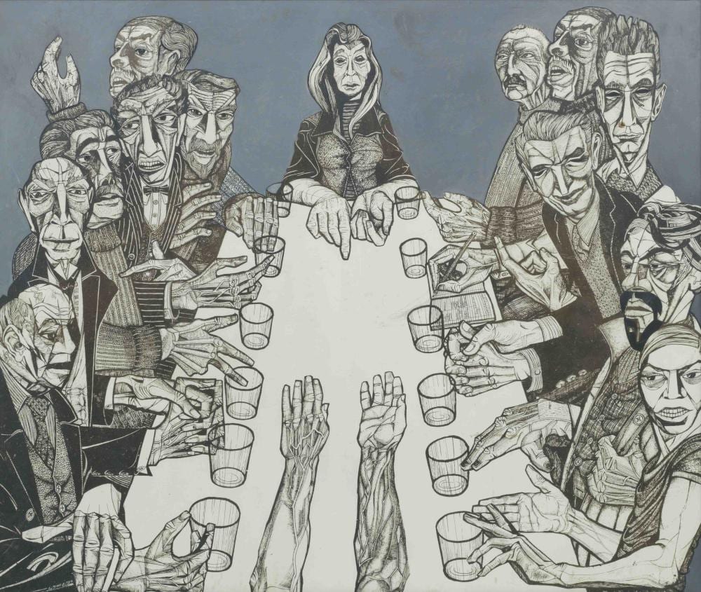 Alasdair Gray comparable auction result: alasdair gray british 1934 2019 marriage feast at cana 1953 93 5 x 111 5 cm 36 13 16 x 43 7 8 in